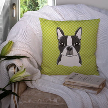 Load image into Gallery viewer, Lime Checkered Boston Terrier Throw Pillow - 14x14 Decorative Pillow – Art for Your Home &amp; Patio BB1139PW1414