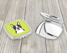 Load image into Gallery viewer, Lime Checkered Boston Terrier Compact Mirror – Stylish Purse Mirror with Artistic Covers BB1139SCM