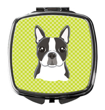 Load image into Gallery viewer, Lime Checkered Boston Terrier Compact Mirror – Stylish Purse Mirror with Artistic Covers BB1139SCM