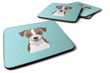 Load image into Gallery viewer, Checkerboard Blue Jack Russell Terrier Coasters - Set of 4 Lightweight Foam, Absorbent Drink Coasters BB1140FC