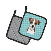Load image into Gallery viewer, Checkerboard Blue Jack Russell Terrier Pot Holders - Set of 2 - Heat-Resistant Kitchen Essentials BB1140PTHD