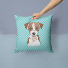 Load image into Gallery viewer, Checkerboard Blue Jack Russell Terrier Canvas Throw Pillow - 14x14 Decorative Pillow – Art for Your Home &amp; Patio BB1140PW1414