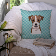 Load image into Gallery viewer, Checkerboard Blue Jack Russell Terrier Canvas Throw Pillow - 14x14 Decorative Pillow – Art for Your Home &amp; Patio BB1140PW1414