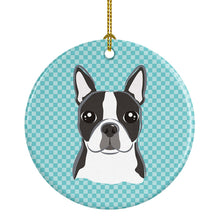 Load image into Gallery viewer, Checkerboard Blue Boston Terrier Ceramic Ornament BB1141CO1