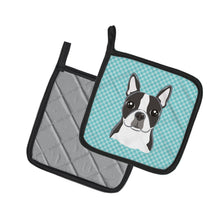 Load image into Gallery viewer, Checkerboard Blue Boston Terrier Pot Holders - Set of 2 - Heat-Resistant Kitchen Essentials BB1141PTHD