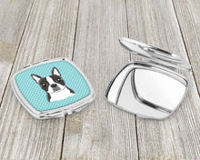 Load image into Gallery viewer, Checkerboard Blue Boston Terrier Compact Mirror – Stylish Purse Mirror with Artistic Covers BB1141SCM
