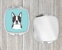 Load image into Gallery viewer, Checkerboard Blue Boston Terrier Compact Mirror – Stylish Purse Mirror with Artistic Covers BB1141SCM