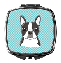 Load image into Gallery viewer, Checkerboard Blue Boston Terrier Compact Mirror – Stylish Purse Mirror with Artistic Covers BB1141SCM