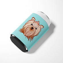 Load image into Gallery viewer, Checkerboard Blue Yorkie Yorkshire Terrier Can or Bottle Hugger BB1142CC