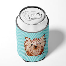 Load image into Gallery viewer, Checkerboard Blue Yorkie Yorkshire Terrier Can or Bottle Hugger BB1142CC
