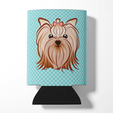 Load image into Gallery viewer, Checkerboard Blue Yorkie Yorkshire Terrier Can or Bottle Hugger BB1142CC