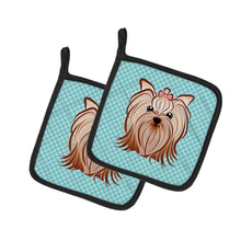 Load image into Gallery viewer, Checkerboard Blue Yorkie Yorkishire Terrier Pot Holders - Set of 2 - Heat-Resistant Kitchen Essentials BB1142PTHD
