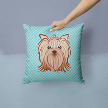 Load image into Gallery viewer, Checkerboard Blue Yorkie Yorkshire Terrier Canvas Throw Pillow - 14x14 Decorative Pillow – Art for Your Home &amp; Patio BB1142PW1414