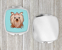 Load image into Gallery viewer, Checkerboard Blue Yorkie Yorkishire Terrier Compact Mirror – Stylish Purse Mirror with Artistic Covers BB1142SCM