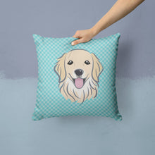 Load image into Gallery viewer, Checkerboard Blue Golden Retriever Canvas Throw Pillow - 14x14 Decorative Pillow – Art for Your Home &amp; Patio BB1143PW1414