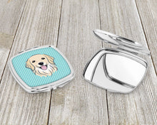 Load image into Gallery viewer, Checkerboard Blue Golden Retriever Compact Mirror – Stylish Purse Mirror with Artistic Covers BB1143SCM
