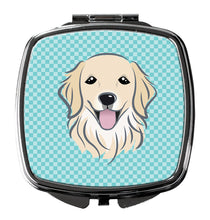 Load image into Gallery viewer, Checkerboard Blue Golden Retriever Compact Mirror – Stylish Purse Mirror with Artistic Covers BB1143SCM