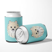 Load image into Gallery viewer, Checkerboard Blue Pomeranian Can or Bottle Hugger BB1145CC