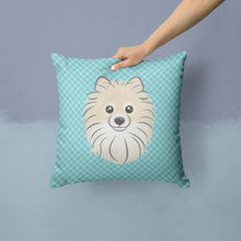 Load image into Gallery viewer, Checkerboard Blue Pomeranian Canvas Throw Pillow - 14x14 Decorative Pillow – Art for Your Home &amp; Patio BB1145PW1414