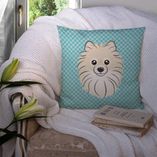 Load image into Gallery viewer, Checkerboard Blue Pomeranian Canvas Throw Pillow - 14x14 Decorative Pillow – Art for Your Home &amp; Patio BB1145PW1414