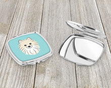 Load image into Gallery viewer, Checkerboard Blue Pomeranian Compact Mirror – Stylish Purse Mirror with Artistic Covers BB1145SCM