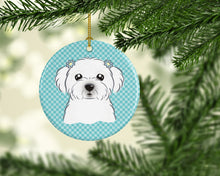 Load image into Gallery viewer, Checkerboard Blue Maltese Ceramic Ornament BB1146CO1