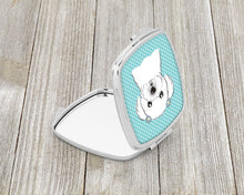 Load image into Gallery viewer, Checkerboard Blue Maltese Compact Mirror – Stylish Purse Mirror with Artistic Covers BB1146SCM
