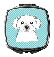 Load image into Gallery viewer, Checkerboard Blue Maltese Compact Mirror – Stylish Purse Mirror with Artistic Covers BB1146SCM