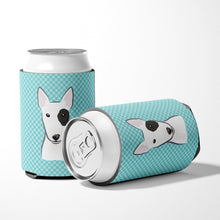 Load image into Gallery viewer, Checkerboard Blue Bull Terrier Can or Bottle Hugger BB1147CC