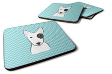 Load image into Gallery viewer, Checkerboard Blue Bull Terrier Coasters - Set of 4 Lightweight Foam, Absorbent Drink Coasters BB1147FC