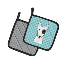 Load image into Gallery viewer, Checkerboard Blue Bull Terrier Pot Holders - Set of 2 - Heat-Resistant Kitchen Essentials BB1147PTHD