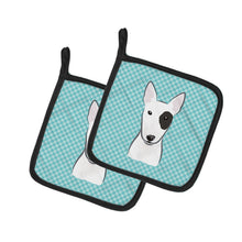 Load image into Gallery viewer, Checkerboard Blue Bull Terrier Pot Holders - Set of 2 - Heat-Resistant Kitchen Essentials BB1147PTHD