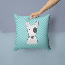 Load image into Gallery viewer, Checkerboard Blue Bull Terrier Canvas Throw Pillow - 14x14 Decorative Pillow – Art for Your Home &amp; Patio BB1147PW1414