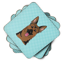 Load image into Gallery viewer, Checkerboard Blue German Shepherd Coasters - Set of 4 Lightweight Foam, Absorbent Drink Coasters BB1149FC