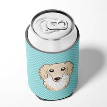 Load image into Gallery viewer, Checkerboard Blue Longhair Creme Dachshund Can or Bottle Hugger BB1150CC