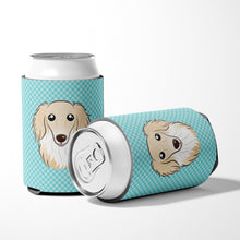 Load image into Gallery viewer, Checkerboard Blue Longhair Creme Dachshund Can or Bottle Hugger BB1150CC