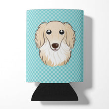 Load image into Gallery viewer, Checkerboard Blue Longhair Creme Dachshund Can or Bottle Hugger BB1150CC