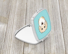 Load image into Gallery viewer, Checkerboard Blue Longhair Creme Dachshund Compact Mirror – Stylish Purse Mirror with Artistic Covers BB1150SCM