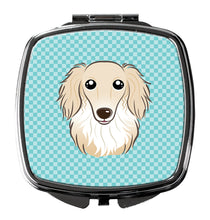 Load image into Gallery viewer, Checkerboard Blue Longhair Creme Dachshund Compact Mirror – Stylish Purse Mirror with Artistic Covers BB1150SCM