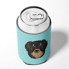 Load image into Gallery viewer, Checkerboard Blue Longhair Black and Tan Dachshund Can or Bottle Hugger BB1151CC