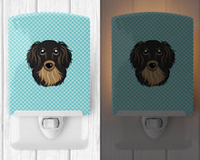 Load image into Gallery viewer, Checkerboard Blue Longhair Black and Tan Dachshund Ceramic Night Light BB1151CNL