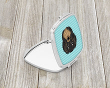 Load image into Gallery viewer, Checkerboard Blue Longhair Black and Tan Dachshund Compact Mirror – Stylish Purse Mirror with Artistic Covers BB1151SCM