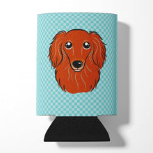 Load image into Gallery viewer, Checkerboard Blue Longhair Red Dachshund Can or Bottle Hugger BB1152CC