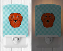 Load image into Gallery viewer, Checkerboard Blue Longhair Red Dachshund Ceramic Night Light BB1152CNL