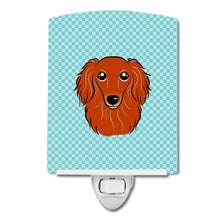 Load image into Gallery viewer, Checkerboard Blue Longhair Red Dachshund Ceramic Night Light BB1152CNL