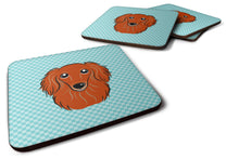 Load image into Gallery viewer, Checkerboard Blue Longhair Red Dachshund Coasters - Set of 4 Lightweight Foam, Absorbent Drink Coasters BB1152FC
