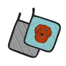 Load image into Gallery viewer, Checkerboard Blue Longhair Red Dachshund Pot Holders - Set of 2 - Heat-Resistant Kitchen Essentials BB1152PTHD