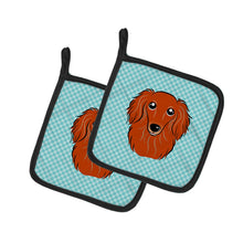 Load image into Gallery viewer, Checkerboard Blue Longhair Red Dachshund Pot Holders - Set of 2 - Heat-Resistant Kitchen Essentials BB1152PTHD