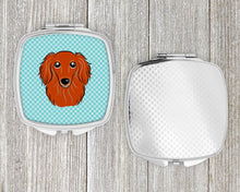 Load image into Gallery viewer, Checkerboard Blue Longhair Red Dachshund Compact Mirror – Stylish Purse Mirror with Artistic Covers BB1152SCM