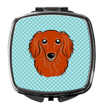 Load image into Gallery viewer, Checkerboard Blue Longhair Red Dachshund Compact Mirror – Stylish Purse Mirror with Artistic Covers BB1152SCM